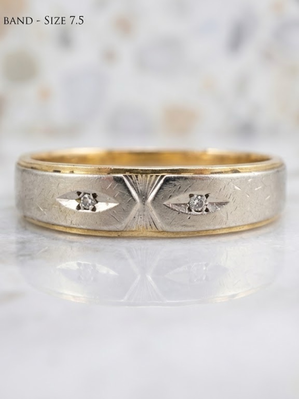 Vintage 14K Gold Two-Tone Star Set Diamond Band Ring Size 7.5